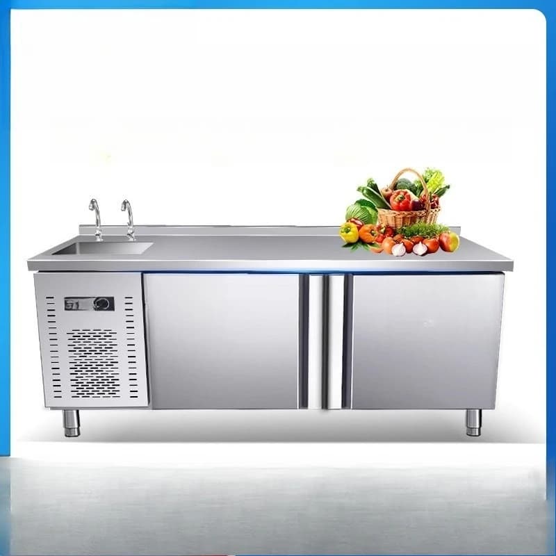 With Sink Freezer Refrigerated Workbench Milk Tea Shop Stainless Steel Commercial Refrigerator Operator