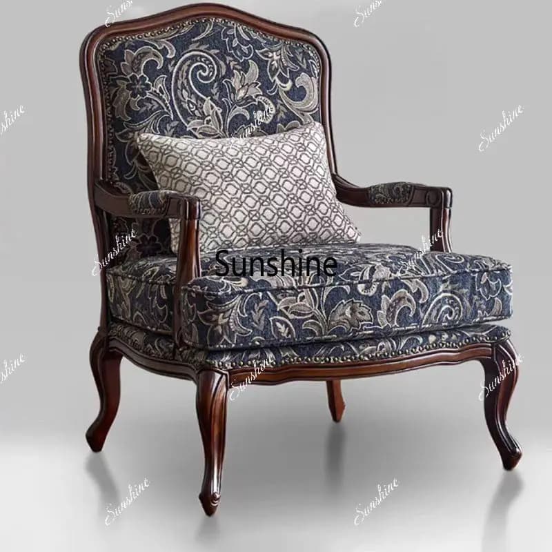 American retro solid wood tiger chair single living room fabric sofa