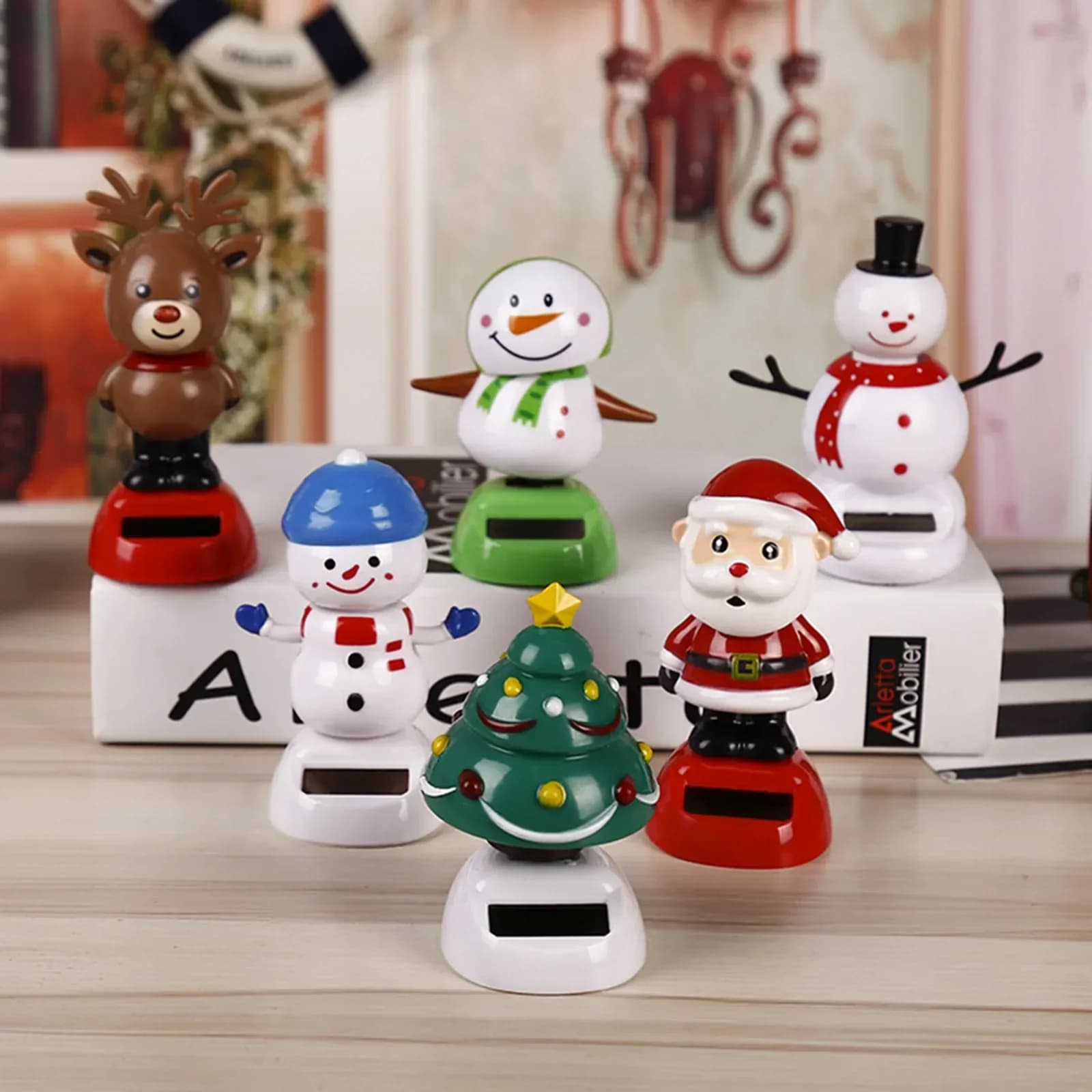 Cute Christmas Car Ornament Solar Dancing Tree Snowman Santa Claus Elk Automatic Swing For Car Interior Decoration