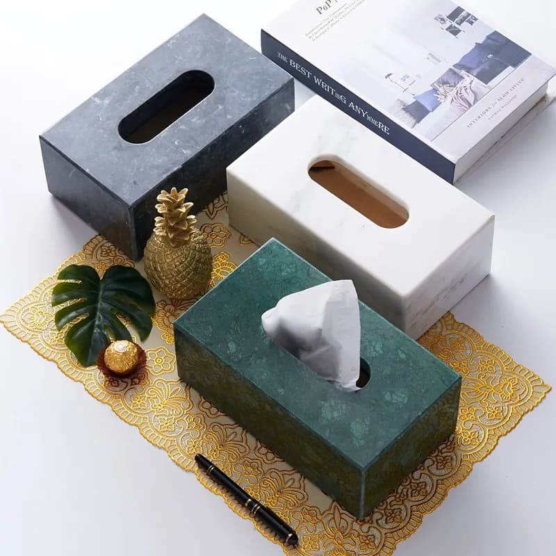 Nordic natural marble box tissue box home hotel modern light luxury Nordic ornament pumping box