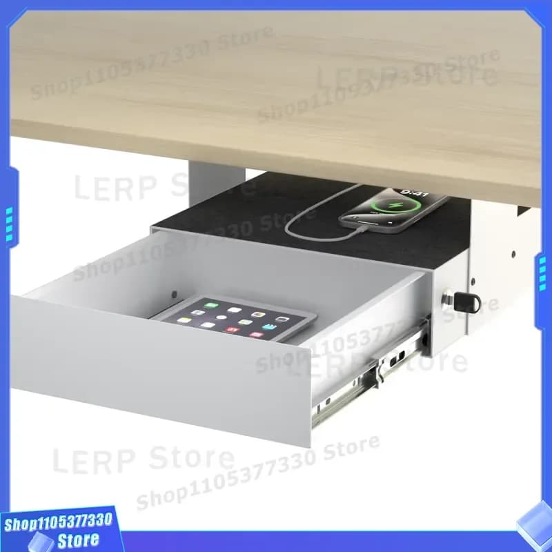 Under Desk Drawer with Lock Carbon Steel Sliding Storage Box Ball Bearing Rails for Home Office Standing Desk Organization