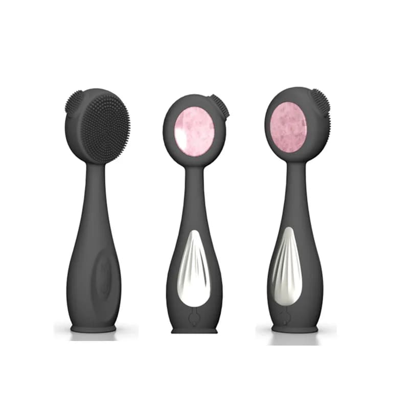 Black Rechargeable Facial Cleansing Brush With Jade Heating Function Home Use Skin Care Tool