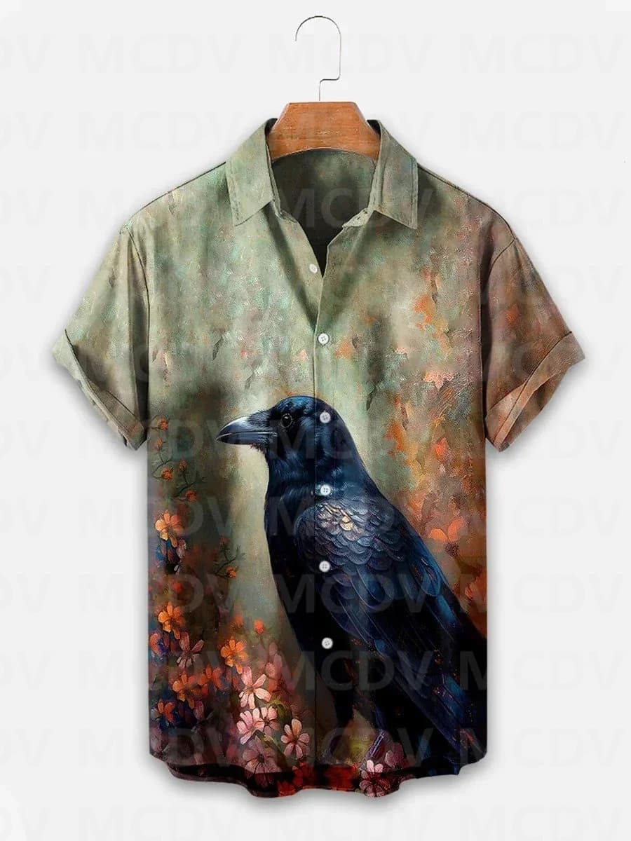 Halloween Raven Print Casual Shirt Men's For Women's Short-Sleeved Shirt 3D Printed Hawaiian Shirts