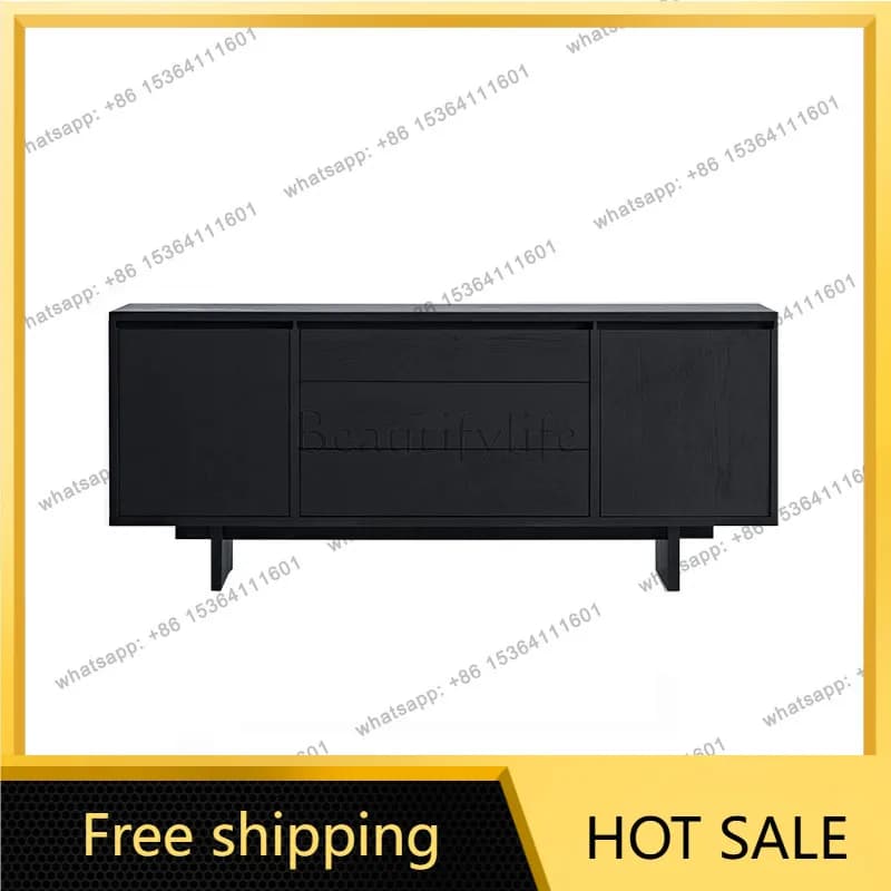 LS Nordic light luxury solid wood dining side cabinet wabi-sabi wind entrance living room TV storage storage cabinet
