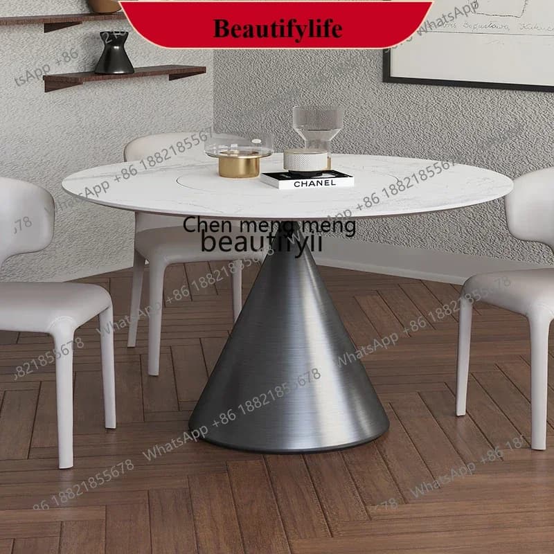 z183  Round dining table and chair combination with inlaid turntable Italian light luxury household dining table for 10 people