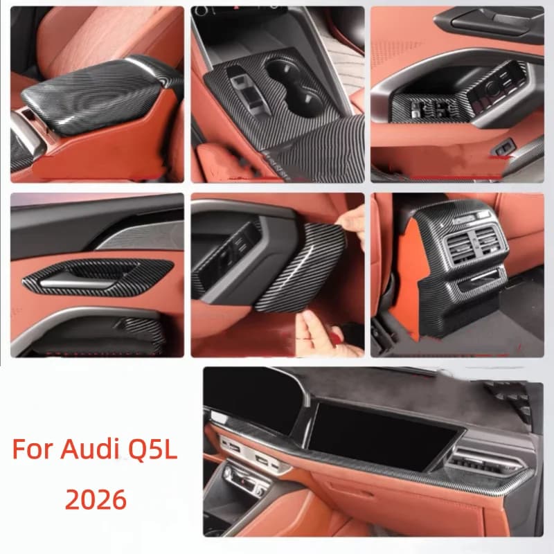 LHD For Audi Q5L 2026  ABS Carbon Central Console Cover Center Gear Panel front Water Cup Storage Box Car Accessories
