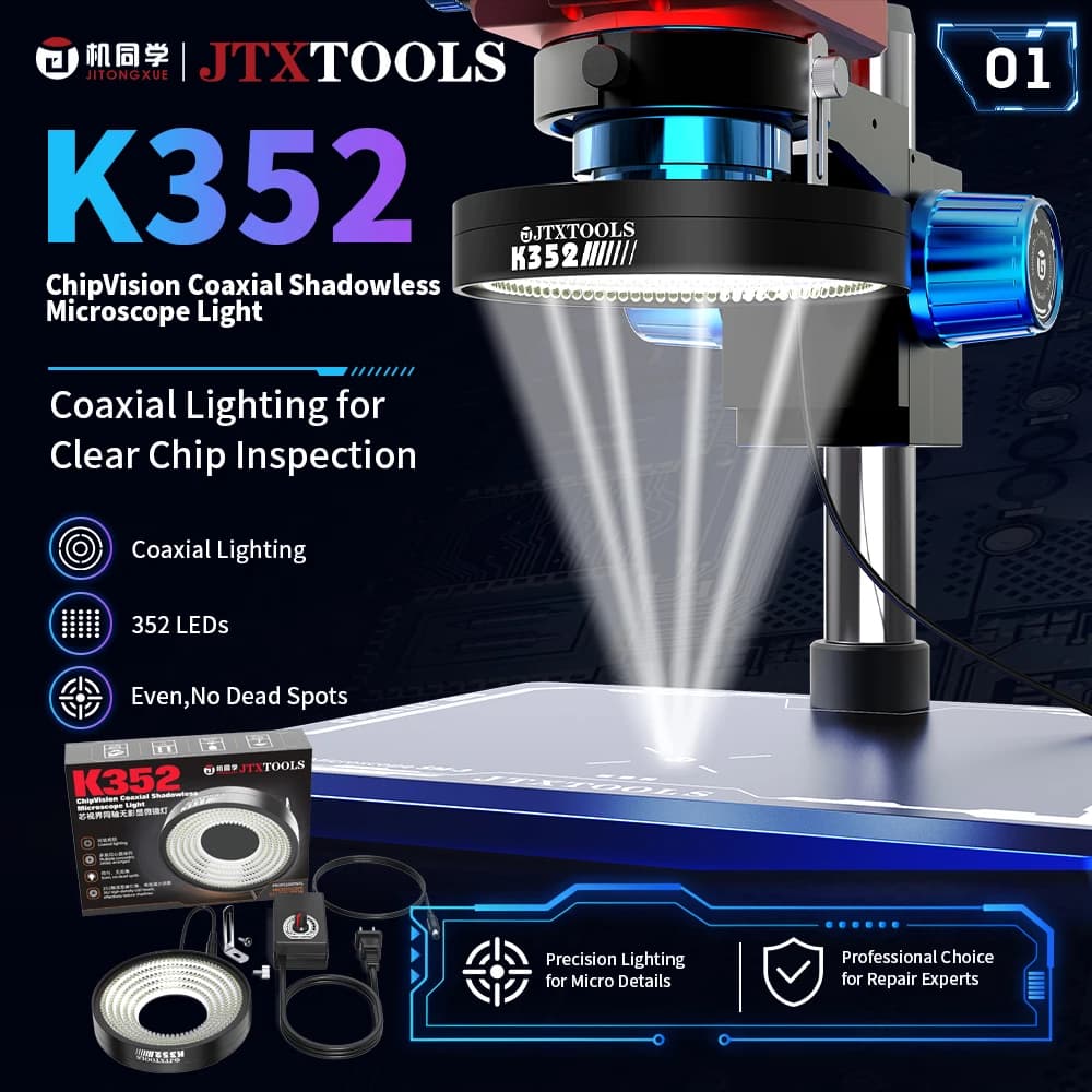 JTX Microscope Light K352 High-Density LED Beads Even Brightness Fewer Shadows for Phone Repair Microscopes Lighting