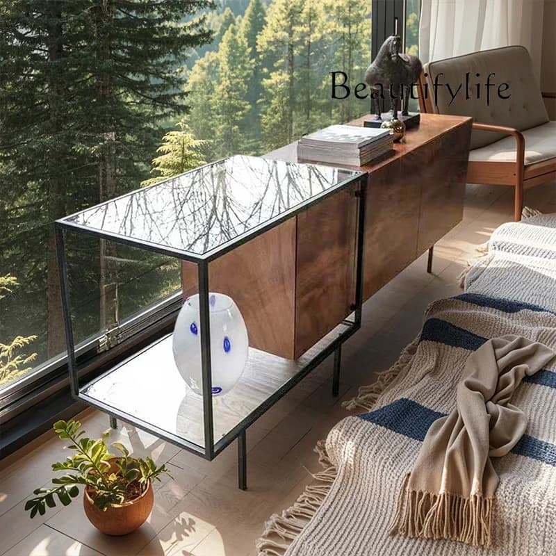 N49 J Modern simple solid wood TV cabinet Nordic light luxury living room TV cabinet Italian minimalist side cabinet
