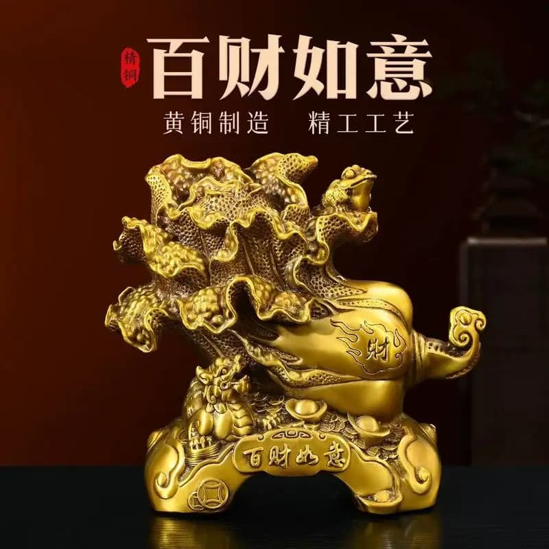 Pure Brass Fortune Ornament: Wealth-Attracting Golden Toad, Pixiu, Cabbage Mascot - Chinese Style Home and Office Craft