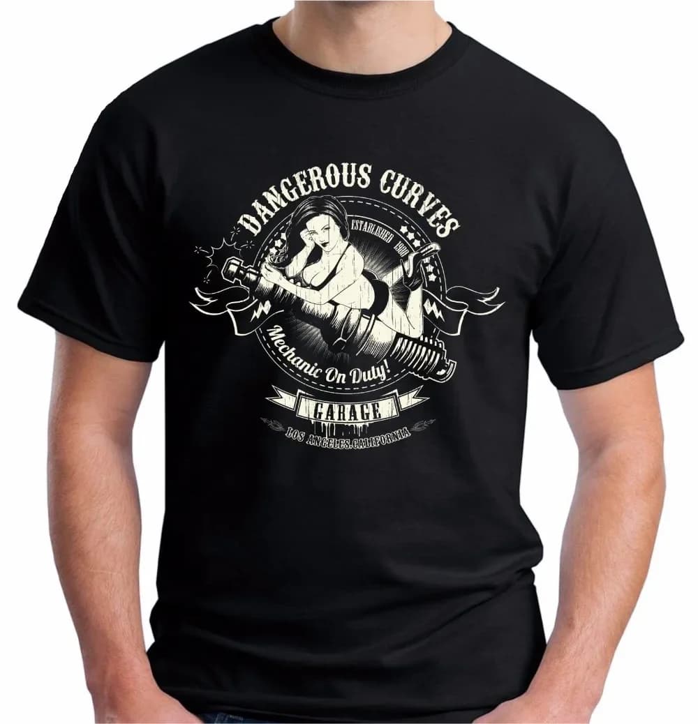 Mechanic on Duty Retro Sexy Pin Up Hot Rod Biker T-Shirt Men's Summer Cotton Short Sleeve O-Neck T Shirt New S-3XL