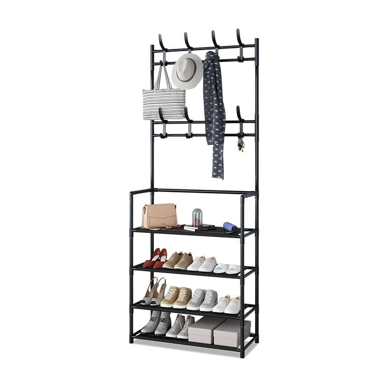 4 Tier Standing Metal Entrance Hall Coat Shoe Clothes and Hat Hanger Rack