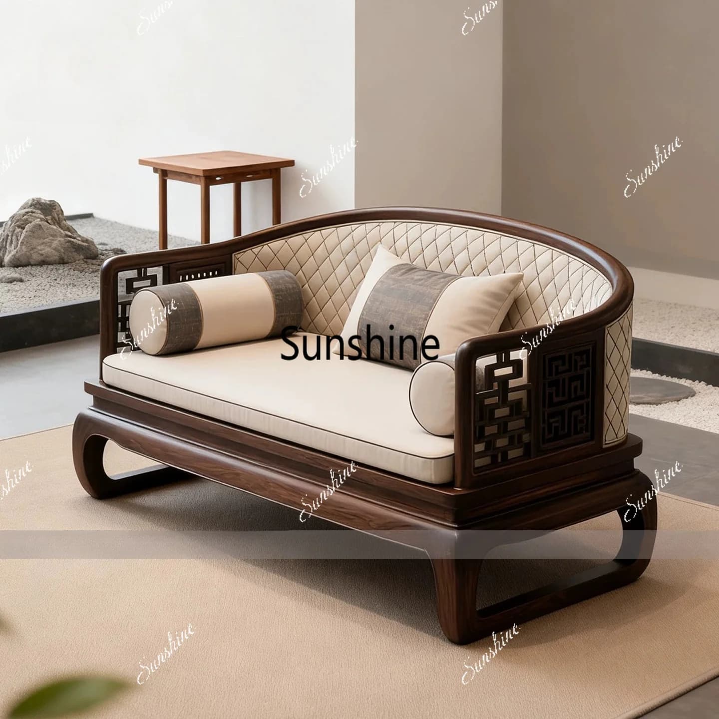 New Chinese-style solid wood master chair living room fabric high-end single Arhat bed