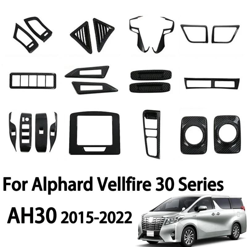For Toyota Alphard 30 Series AH30 Vellfire 2015-2022 Carbon Fiber Grain Window Lift Switch Control Cover Interior Accessories
