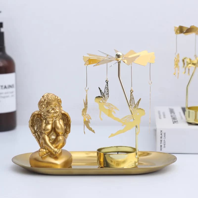Metal Rotating Candle Holder Heat-Powered Rotation Rotating Mechanism Tea Light Holder Elegance Style Spinner Carousel