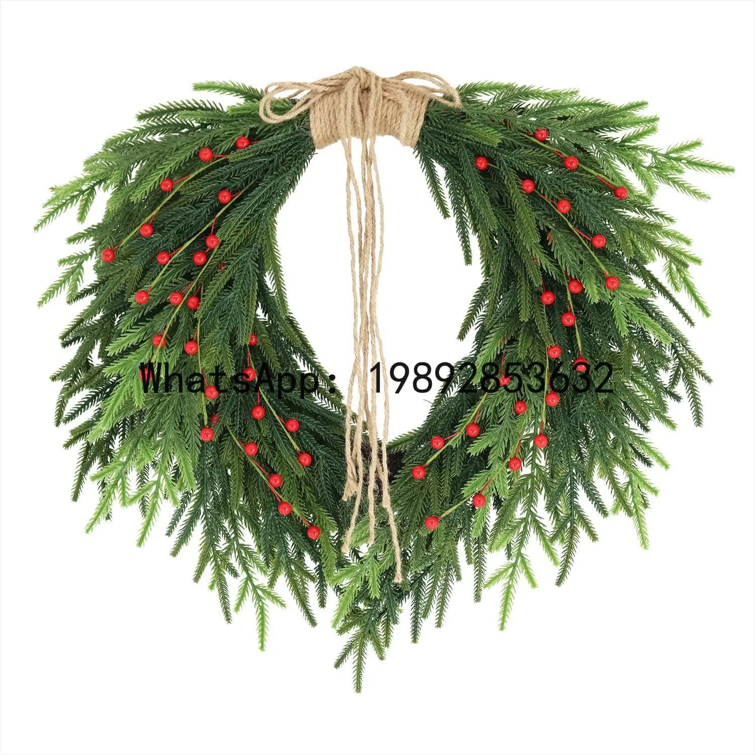 PYJ new Christmas Norfolk hemp rope red fruit wreath home front door hanging decoration-2pcs