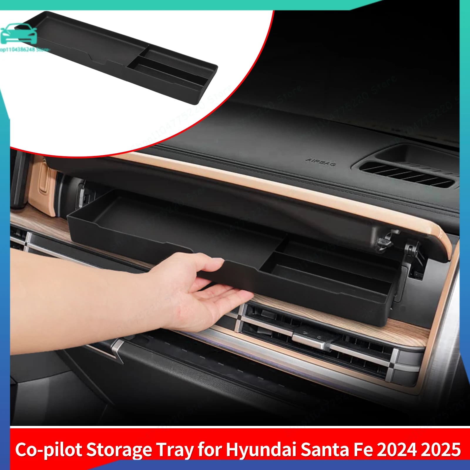 Car Copilot Dashboard Storage Box Drawer Tray TPE Organizer Interior Accessories Tidying For Hyundai Santa Fe 2024 2025 2026