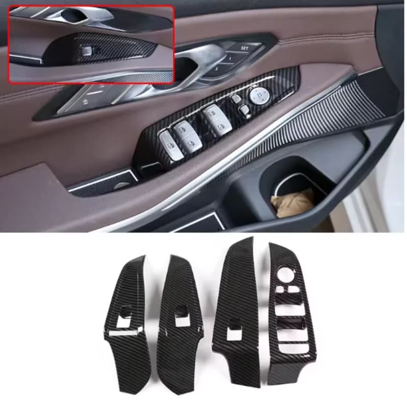 LHD Carbon Fiber ABS Window Lift Switch Button Trim For BMW 3 Series G20 2019-2021 Interior Decorative Covers Car Accessories
