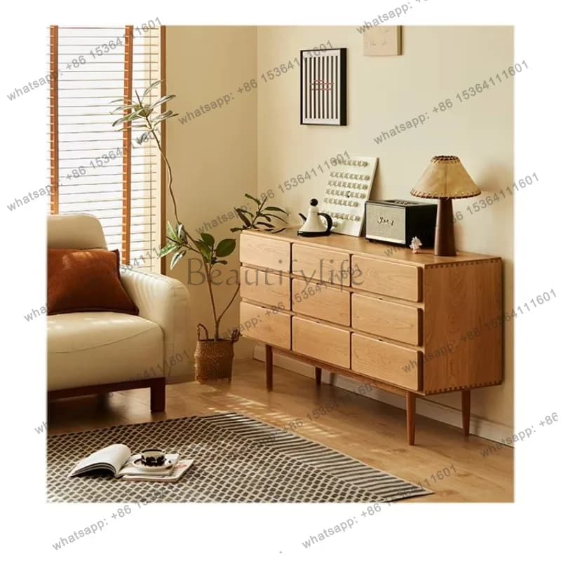 YJ Retro Cherry Wood Nine-chest Cabinet Solid Wood Bedroom Storage Bedside Jewelry Cabinet Dining Side Cabinet