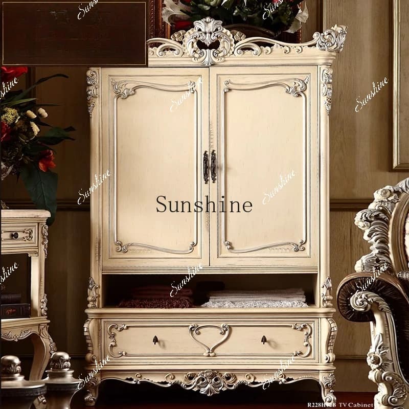 High-end European and American integrated two-door wardrobe sliding door solid wood storage  FT