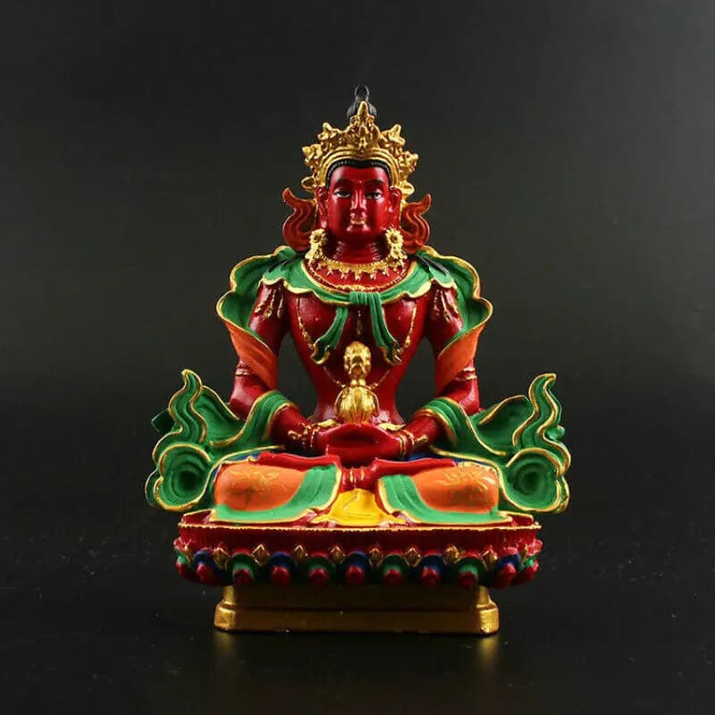 4.9" Tibet Tibetan Buddhism Resin Hand Painting Amitayus Longevity Buddha Statue