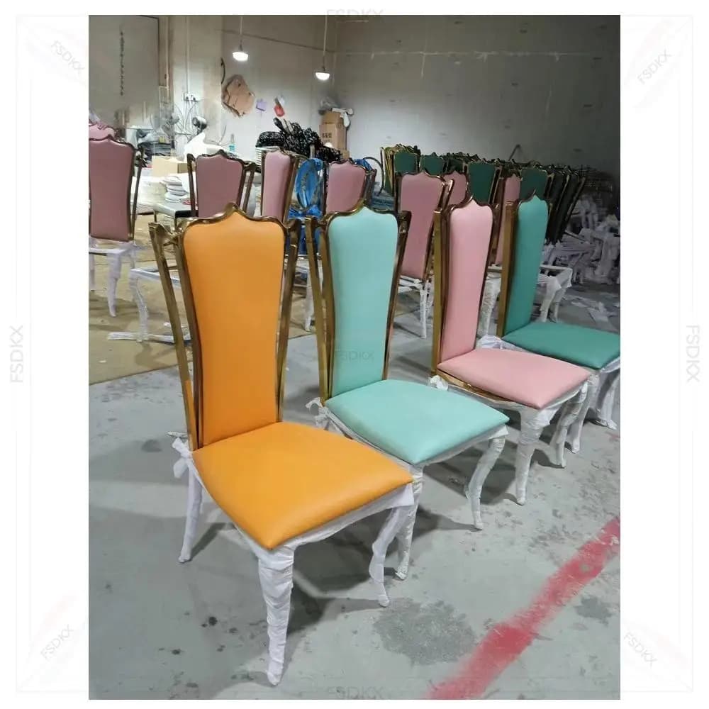 Stainless Steel Banquet Throne Wedding Event Golden Dining Chair with Cushions