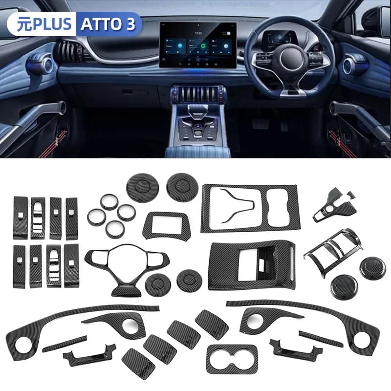 ABS Gloosy Black Center Console Interior Rearview Mirror Cover Door Handle Bowl Sticker For BYD ATTO 3 2022+ Accessories RHD/LHD