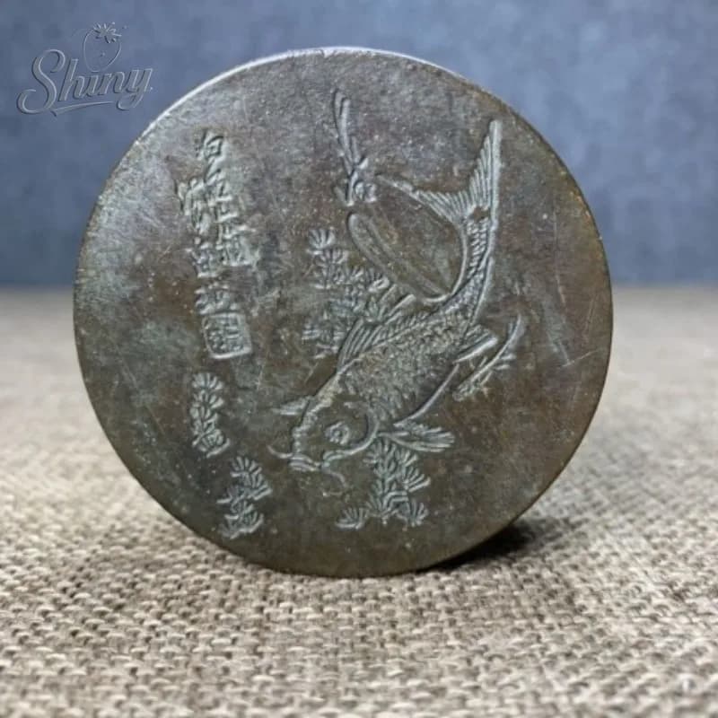 Antique Inkwell, Bai Taishan Weng Bagua Old Patina Imitation Purple Copper Inkwell, Study Decoration