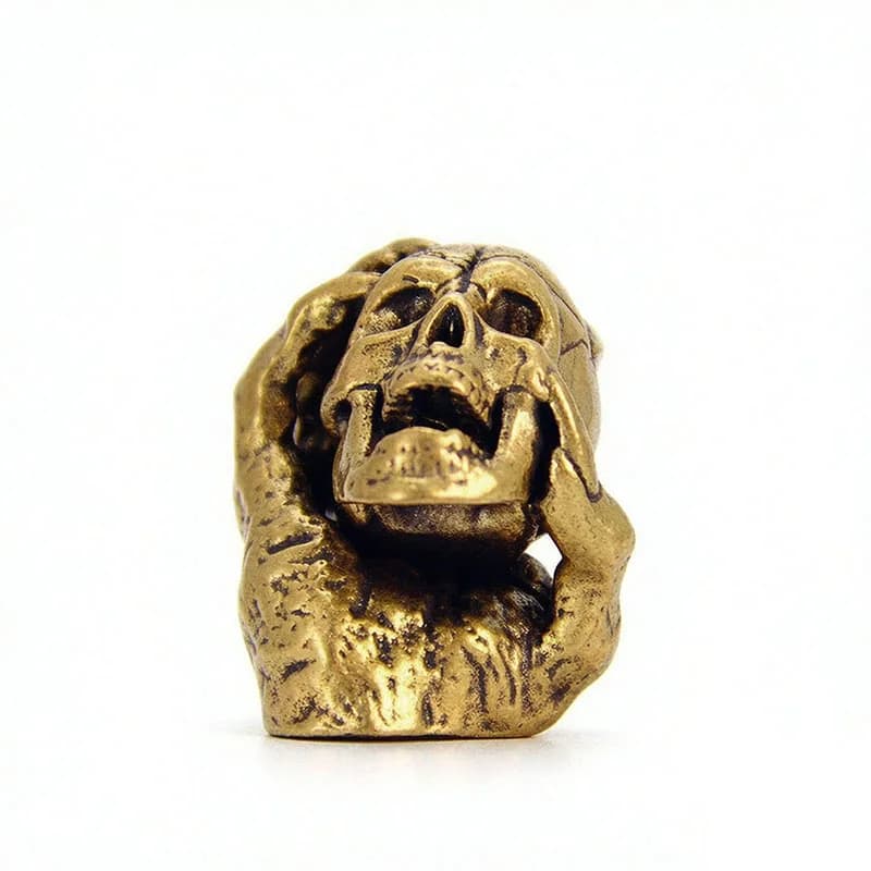 Hand Held Skull Figurines Vintage Brass Ornament Miniature Desktop Halloween Home Decor Craft Collectible Gift
