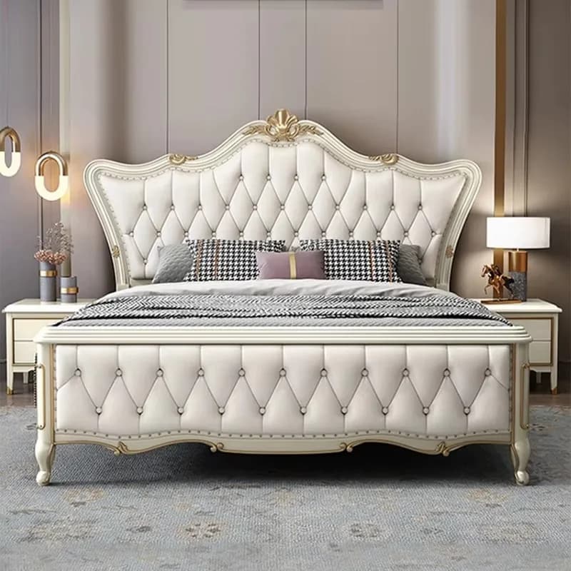 Princess Modern Beige Bed Frames Large Luxury Storage King Size Double Bed Frames Headboards Lozko Sypialniane Home Furniture