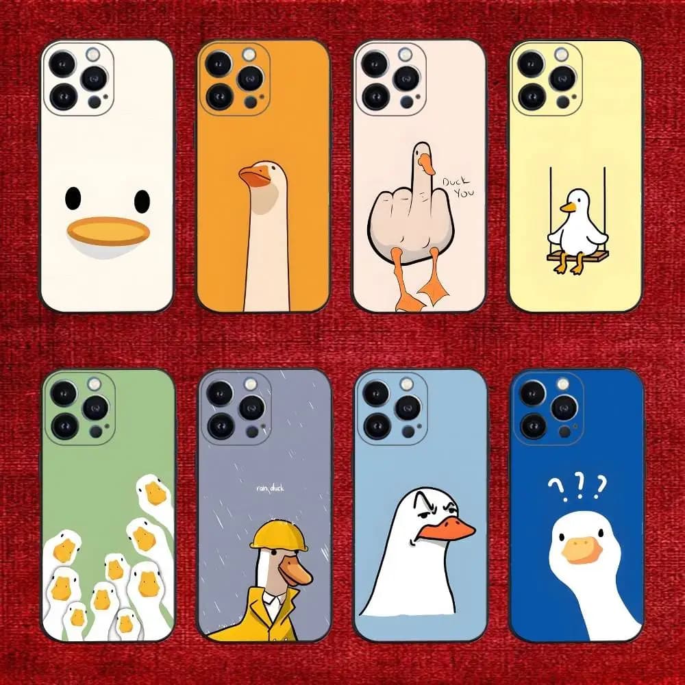 Cartoon Funny Duck Phone Case For iPhone 16e,16,15,14,13,12,11,Pro,X,XS,Max,XR,Plus,Mini Soft Black Cover