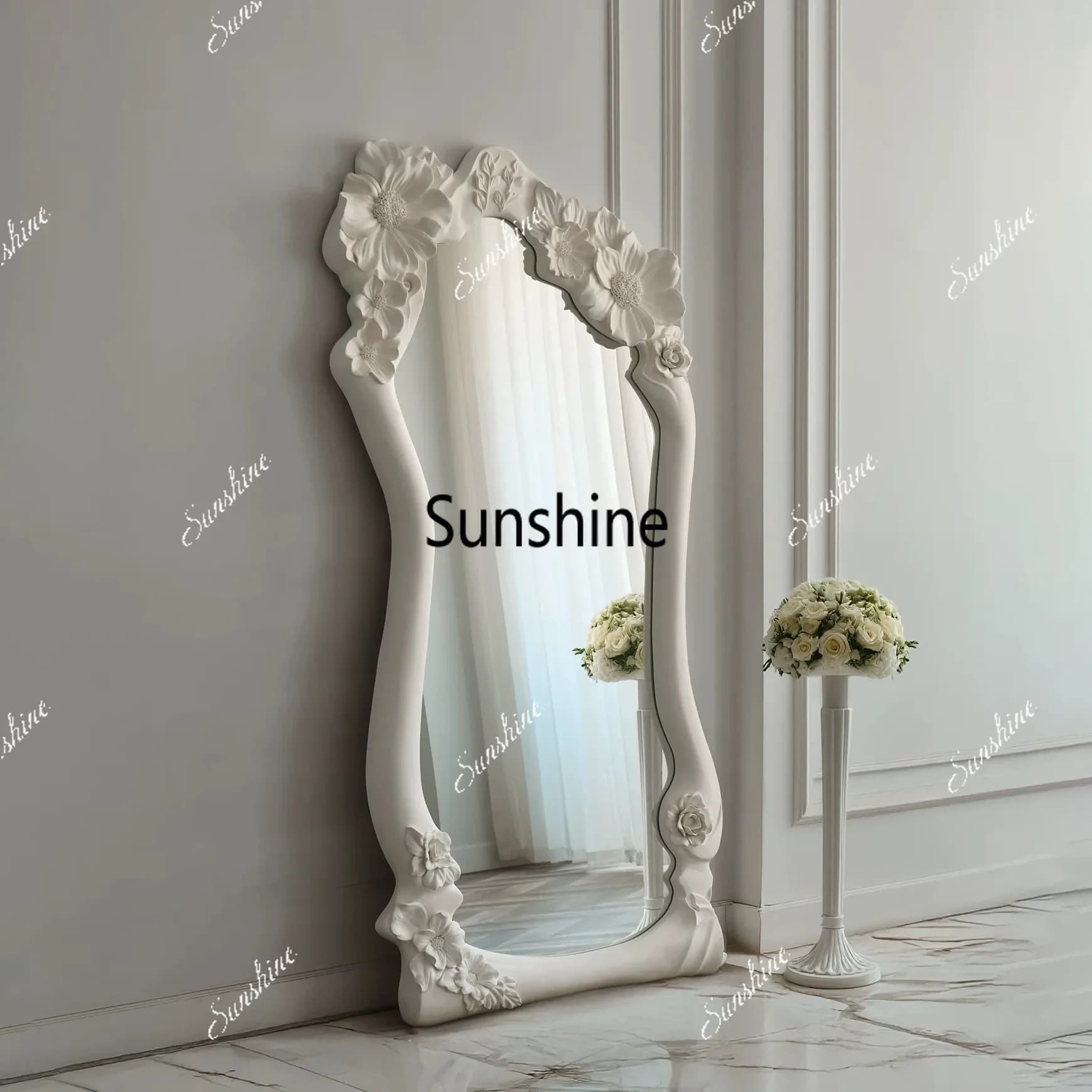 Cream wind carved full mirror bedroom coat rack fitting mirror decorative mirrorTJ