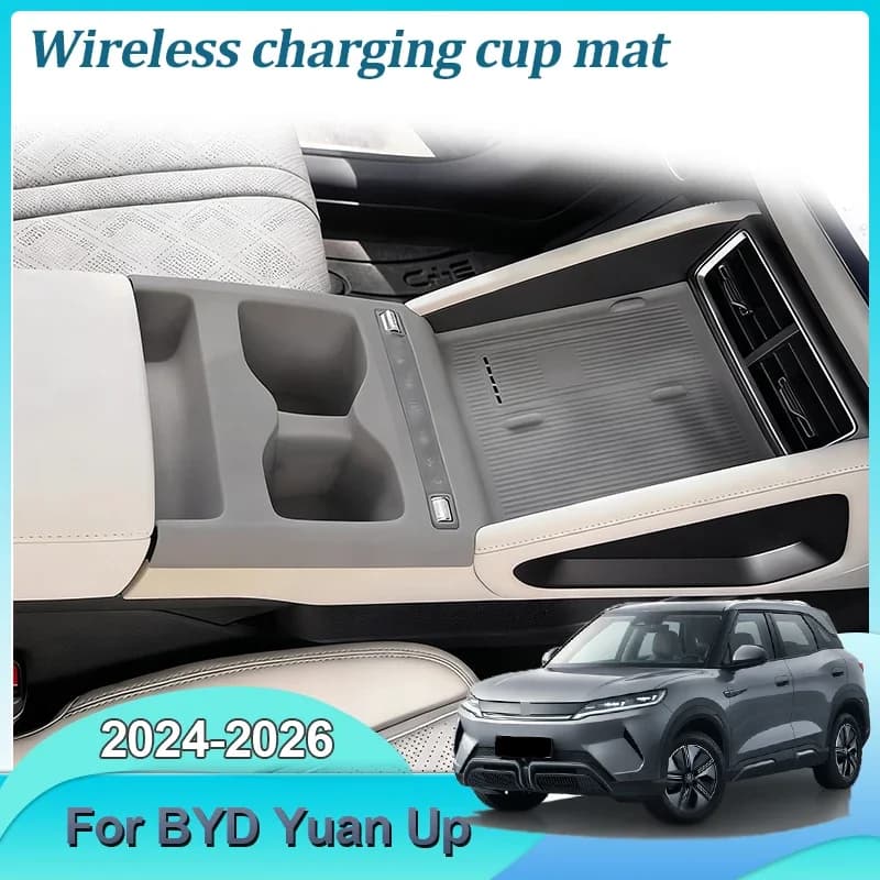 For BYD Yuan Up S1 Pro Atto 2 2024~2026 Car Central Control Wireless Charging Silicone Pad Water Cup Pad Interior Accessories