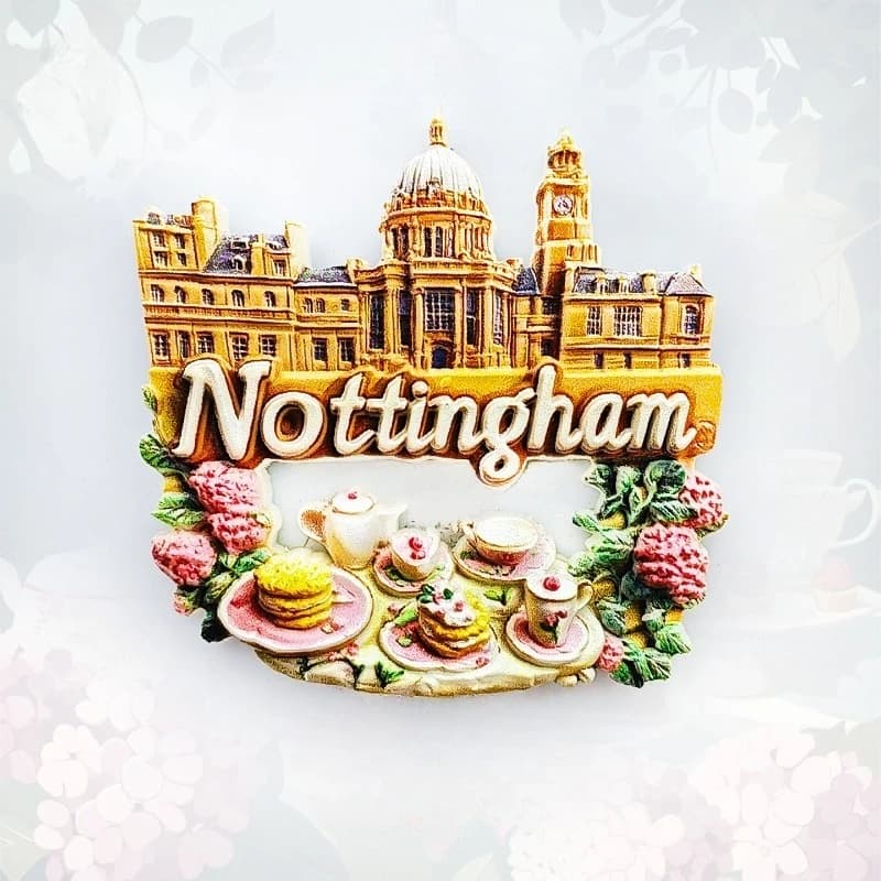 Nottingham Council House Afternoon Tea Fridge Magnet - 3D British Tradition Souvenir Clock Tower & Teacup Decor
