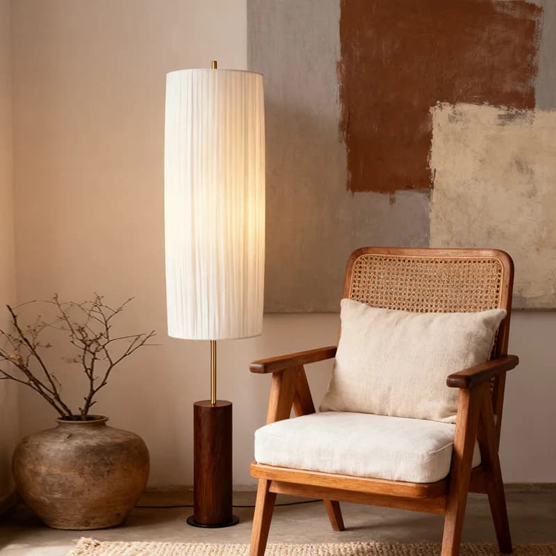 Wabi Sandy Wind New Medieval Living Room Floor Lamp Homestay Zen Tea Room Bedroom Simple Creative Wood Grain Vertical Desk Lamp