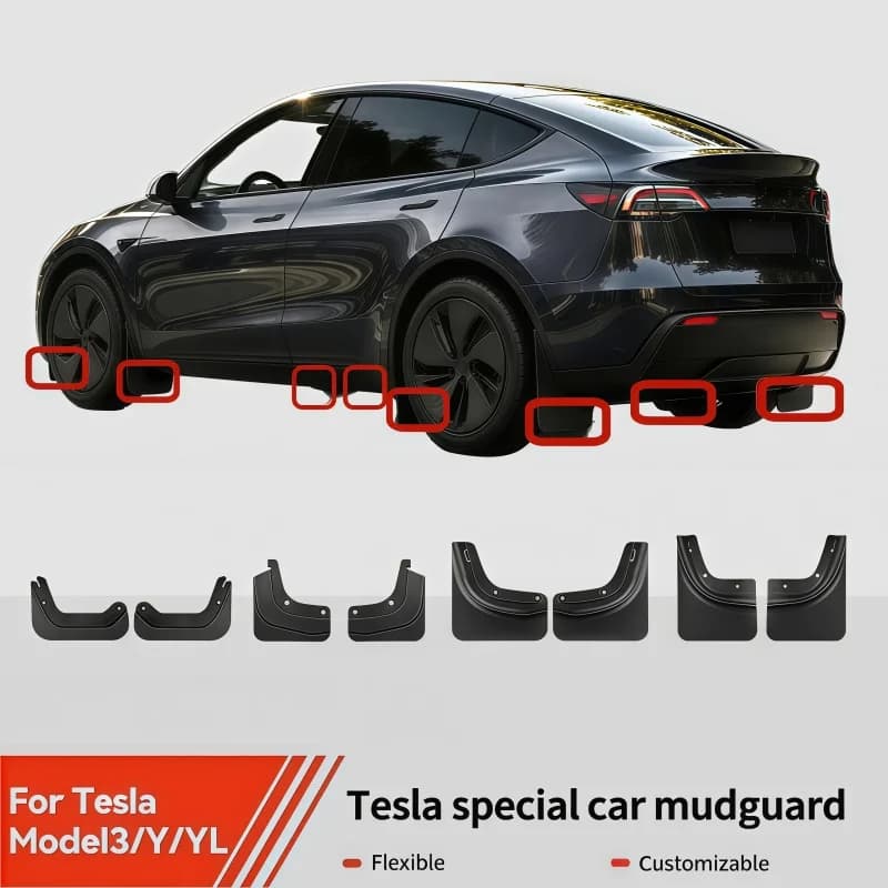 TPE Mud Flaps For Tesla Model 3 Y Juniper Highland 8pcs Non Perforated Splash Guards Fender All Weather Car Accessories