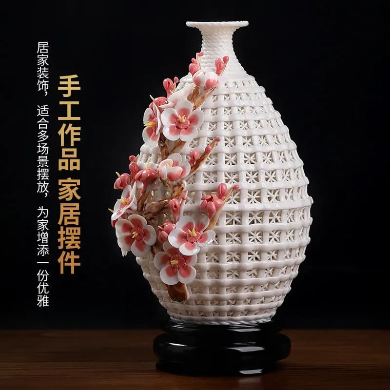 DSA ceramic flower handmade plum blossom porcelain vase ornament, home living room bogu frame TV cabinet decoration