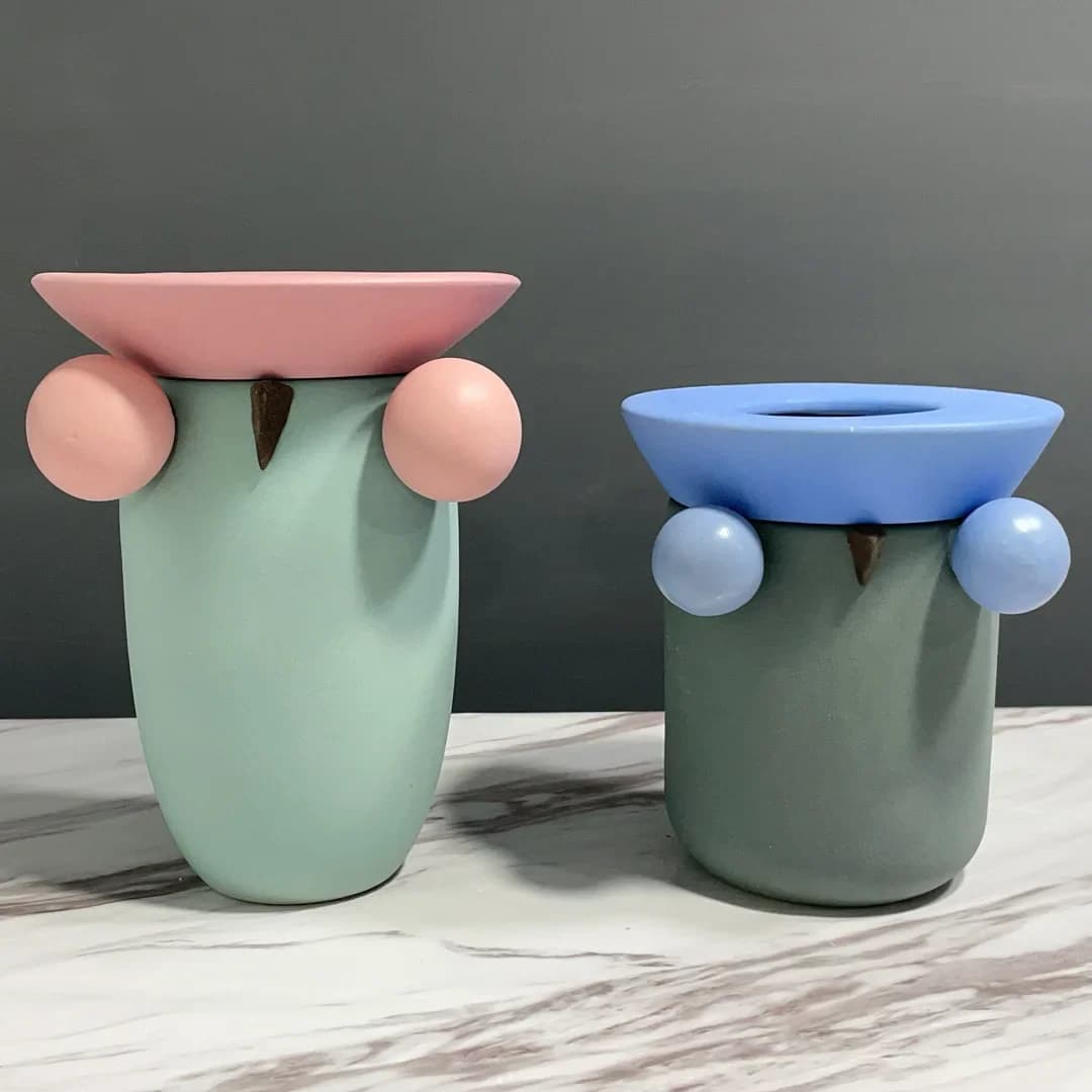 Ceramic Vase Cartoon Geometric Ball Colored Ceramic Crafts Floral Arrangement Accessories Hand-made Flower Vase Home Decor