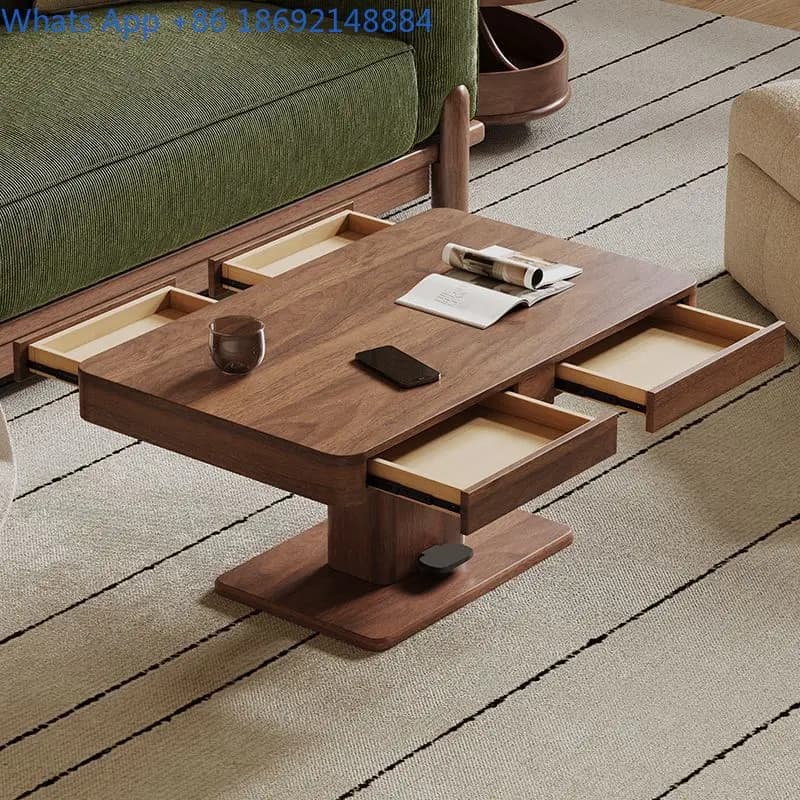 Solid Wood Adjustable Coffee Table and Dining Table Dual-use Living Room Home Modern Simple Walnut Color Coffee Table