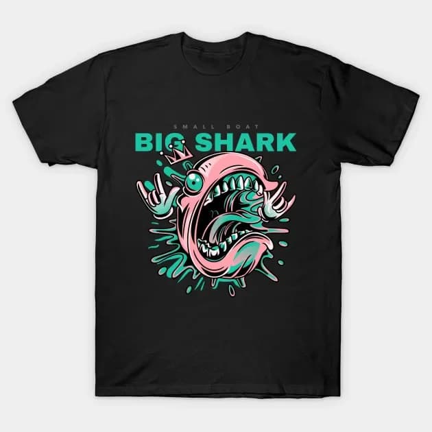 Small Boat Big Shark. Funny Monster Hip-hop Rock T Shirt. New 100% Cotton Short Sleeve O-Neck T-shirt Casual Clothing Mens Top