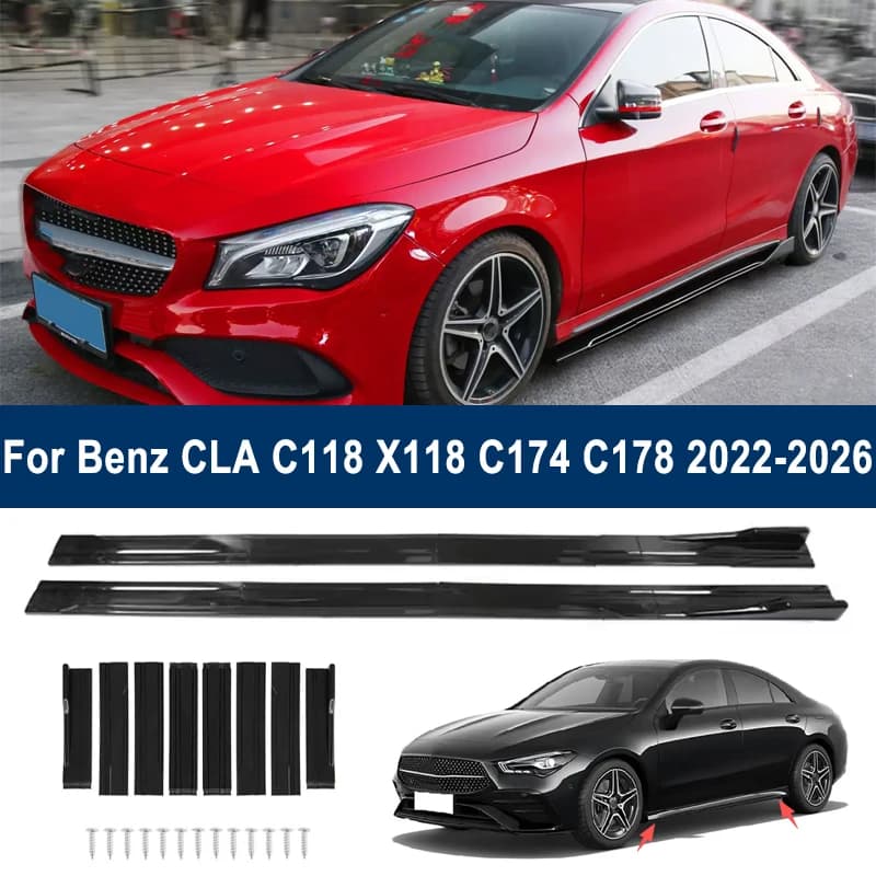 For Benz CLA C118 X118 C174 C178 Car Side Skirt Splitters Extended Side Spoiler Sport Body Kit Bumper Lip Modified Parts 8Pcs