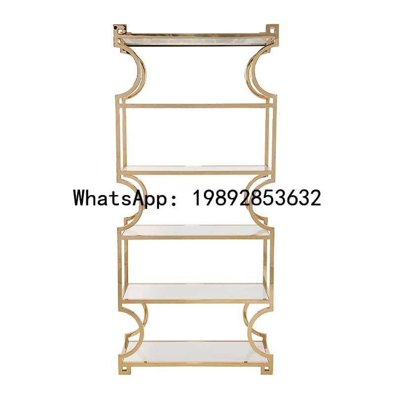 XL Curved Design American Modern Furniture Bookshelf Storage Rack Stainless Steel Layer Shelf
