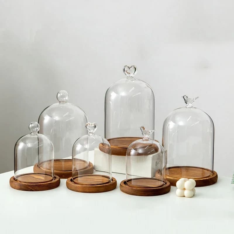 Aromatherapy Candle Holder Ornaments Dust-proof Glass Cover Wooden Base Aromatherapy Candle Cover Display Box Home Decoration