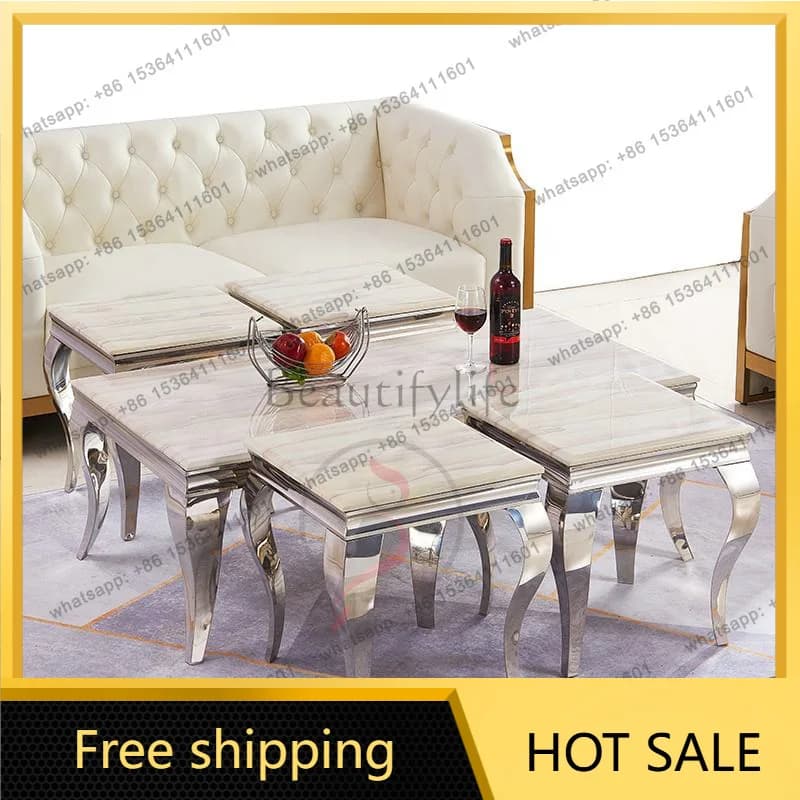 LS coffee table living room advanced sense marble simple coffee stainless steel combination sofa side table