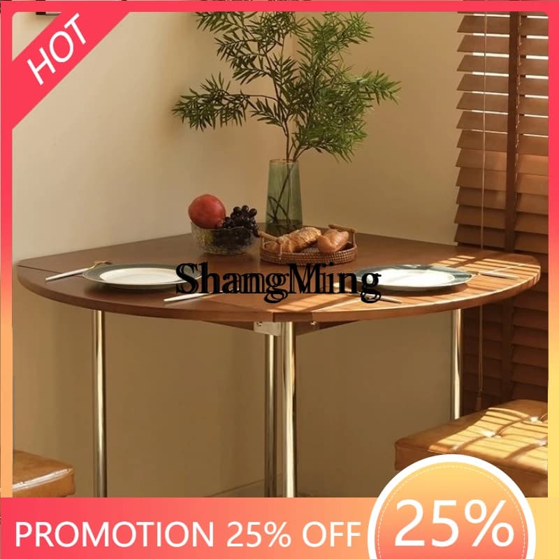 SM new folding retro round dining table small apartment simple household square log medium ancient style