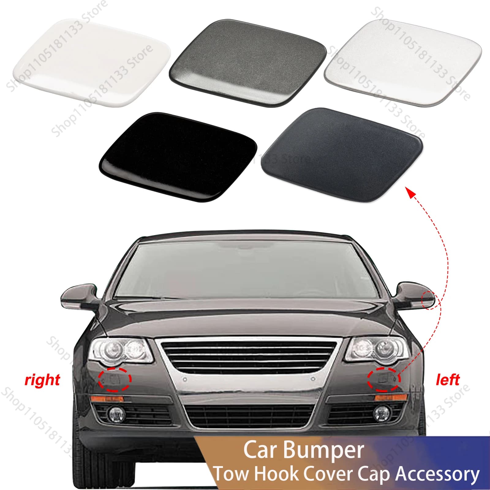 Front Bumper Tow Hook Towing Eye Cover Cap For VW Passat B6 2006-2010 Replacement