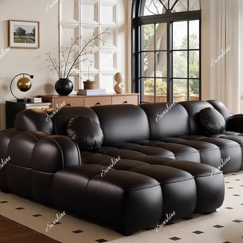 Italian light luxury, genuine leather, concubine sofa living room modern simple leather art corner
