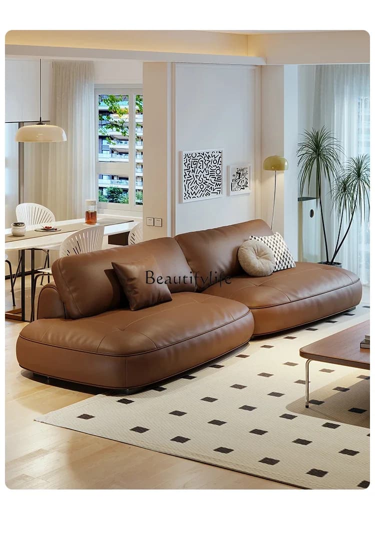 FGLeather sofa brown retro straight row modern simple first layer cowhide creative sofa