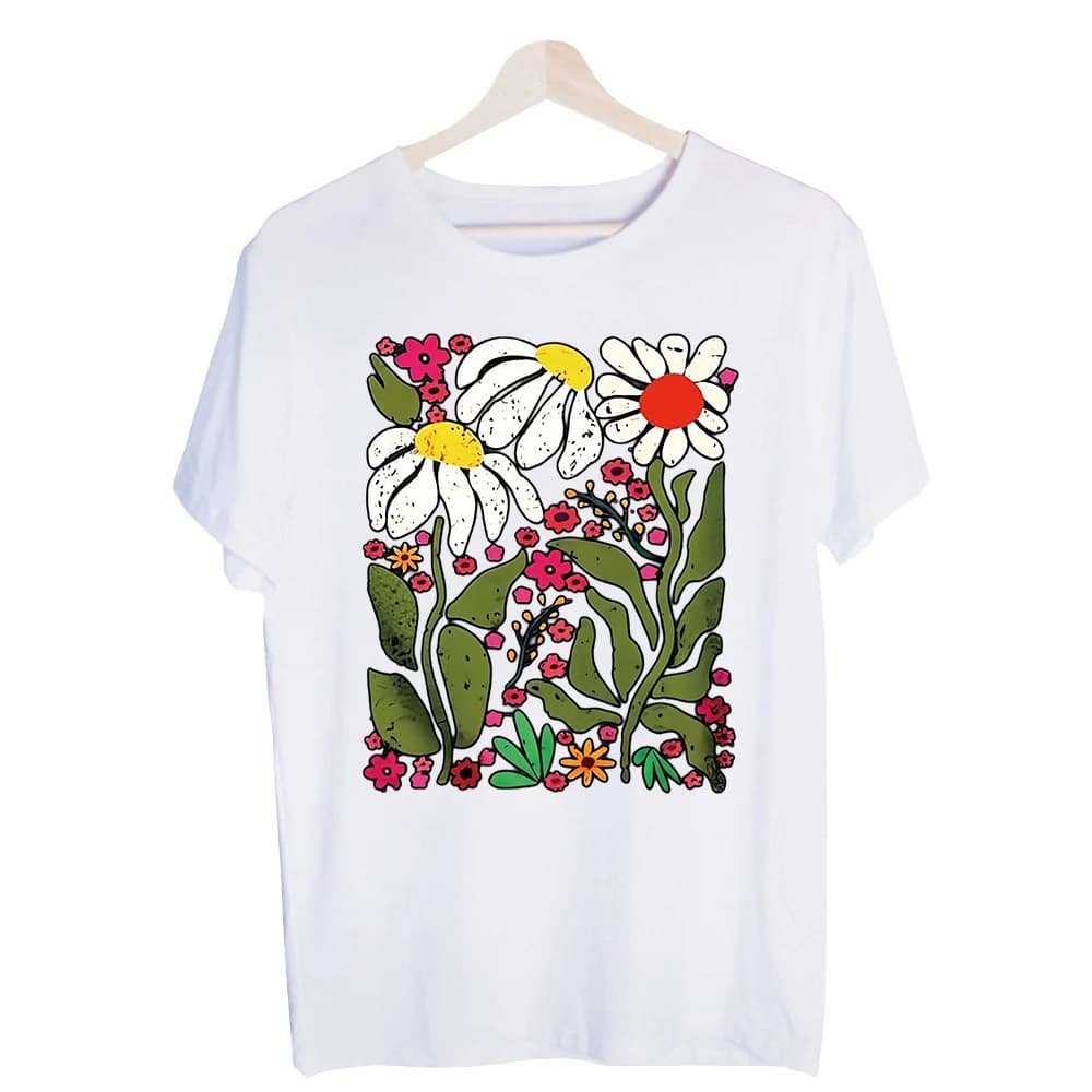 Men's Daisy and Floral Graphic Tee, Short Sleeve Crew Neck T-Shirt for Casual Summer Outfits