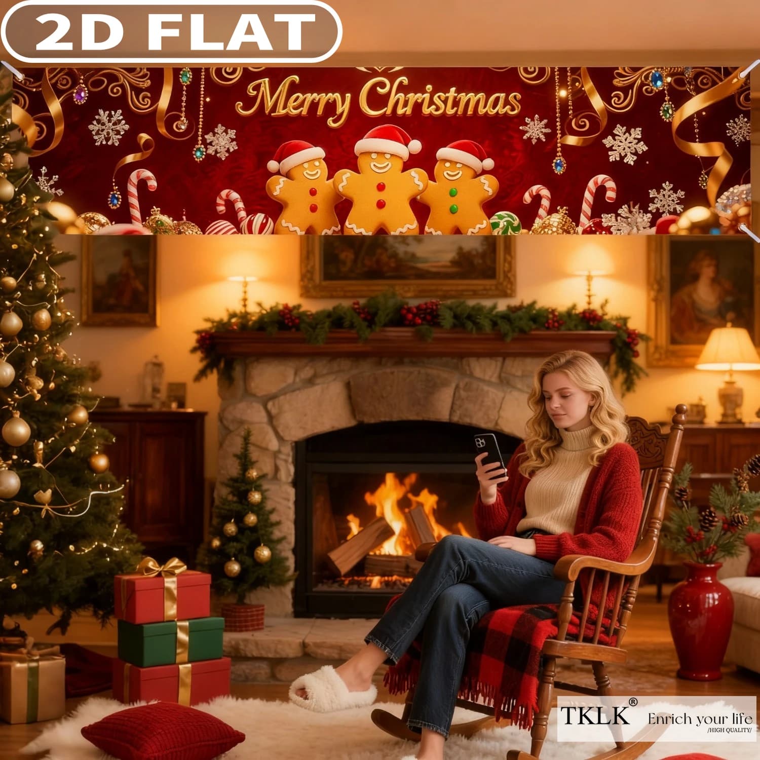 1pc Large Merry Christmas Party Banner - 17.7x78.7Inch Printed, Ornate Gingerbread Crew for Yard, Fence, Lawn, Reusable Decor