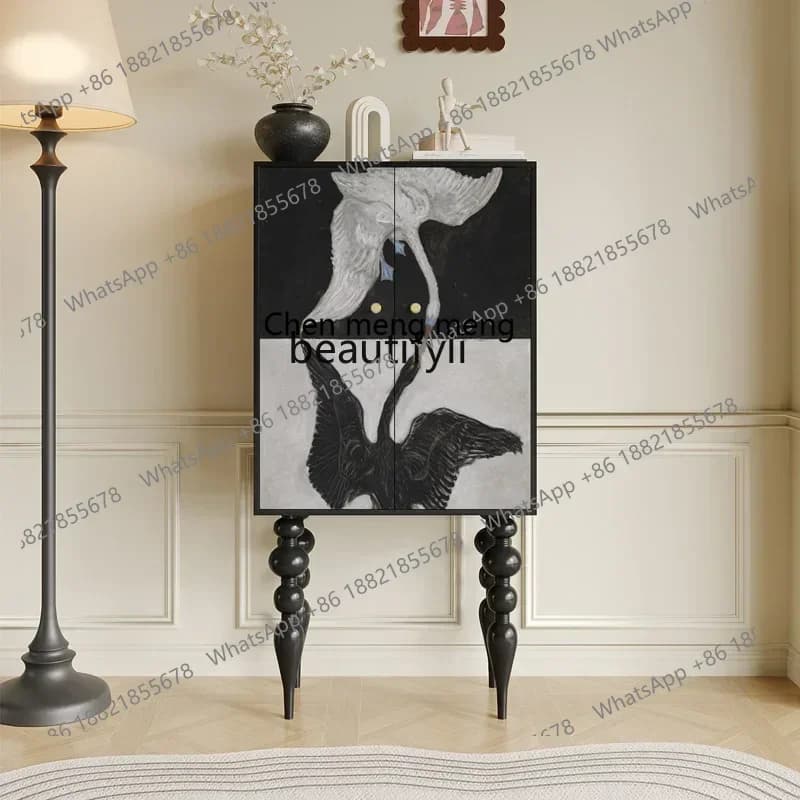 X  R0R French art solid wood, living room storage locker, multi-functional integrated decorative cabinet, simple modern tall cab